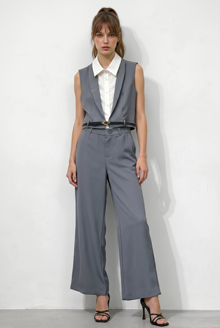 Coordinato MADAME gilet e pantaloni a gamba larga viscosa e cotone