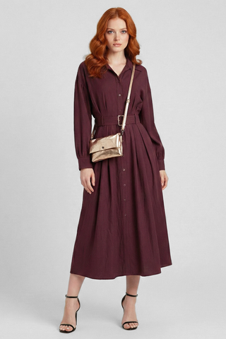 TREBAN long dress with long sleeves, belt, and buttons