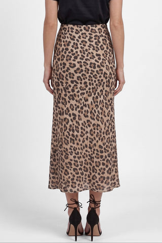Gonna TAIRA midi elastica in vita leopardata in viscosa effetto raso