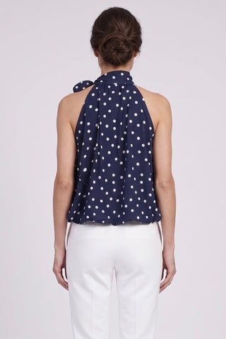 Top donna PILAR smanicato a pois con fiocco al collo in misto viscosa