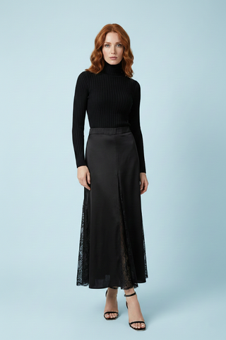 Maxi gonna CANNES lunga con elastico retro vita e con inserti di pizzo