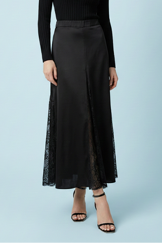 Maxi gonna CANNES lunga con elastico retro vita e con inserti di pizzo