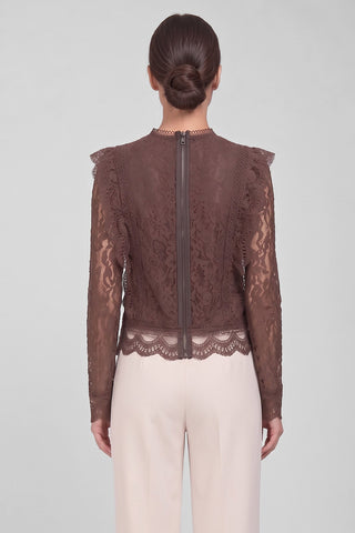 Blusa CLELIA in pizzo a maniche lunghe collo coreana ricami floreali