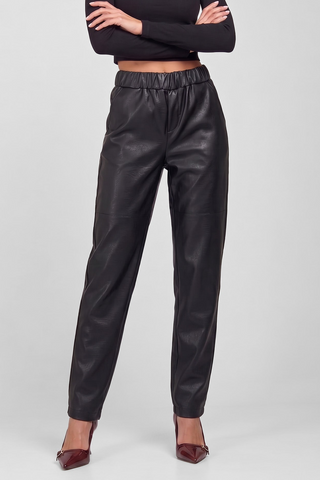 Pantalone donna NANCY in ecopelle con elastico in vita e tasche