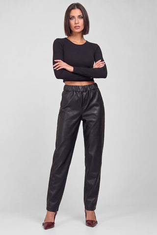 Pantalone donna NANCY in ecopelle con elastico in vita e tasche