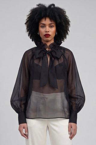 Blusa trasparente KELLY in seta maniche lunghe