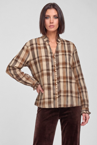 Camicia donna LIMA a quadri in cotone colletto arricciato