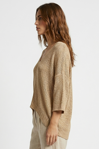 Maglia traforata DALILA  manica 3/4 scollo V profondo