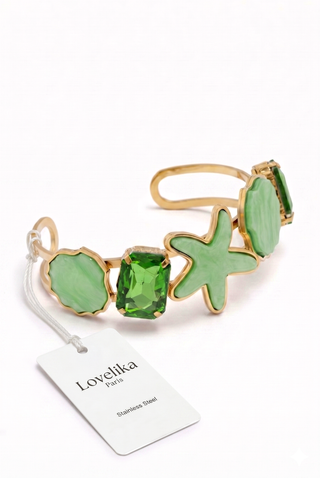 GARDEN rigid open bracelet with crystals and marine design in steel