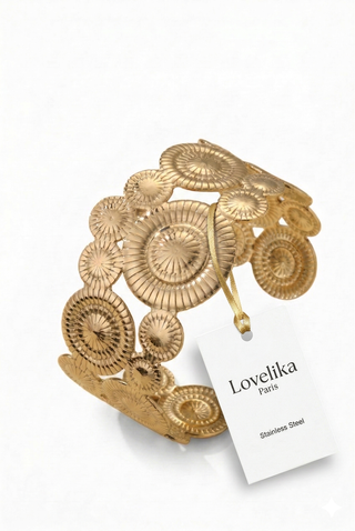 Bracciale donna rigido aperto JONK design cerchi in acciaio dorato Lovelika