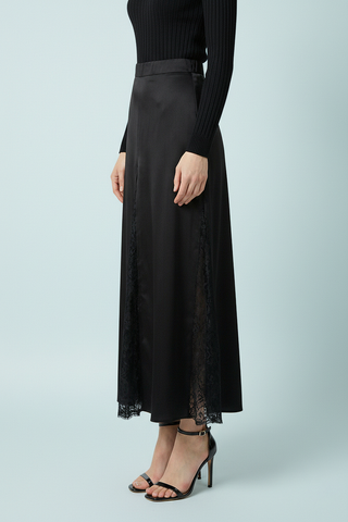 Maxi gonna CANNES lunga con elastico retro vita e con inserti di pizzo