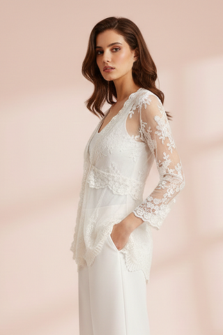 Camicia HARPER in pizzo m/l con ricami floreali