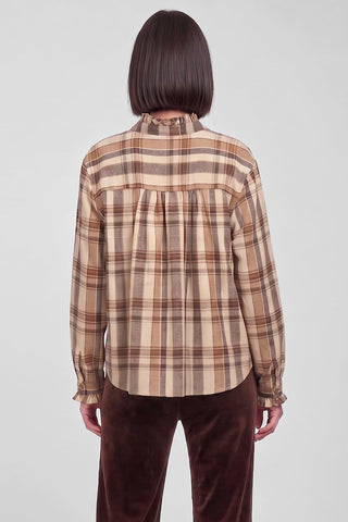 Camicia donna LIMA a quadri in cotone colletto arricciato