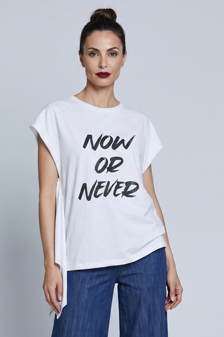 T-shirt misto cotone AMMOR_A mezza manica Relish stampa strass e volant sh
