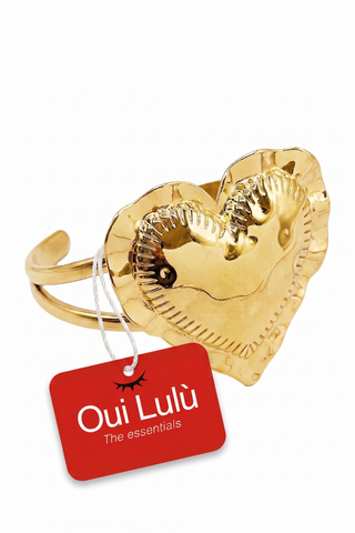Bracciale donna rigido PASSION con cuore grande martellato in acciaio dorato Oui Lulù