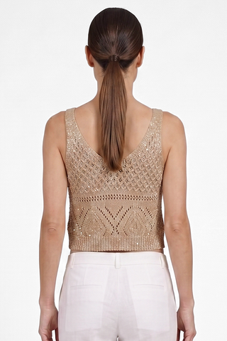 Top donna in viscosa  FREYA in maglia traforata con scollo a V
