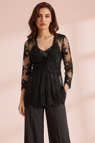 HARPER lace long-sleeved shirt with floral embroidery