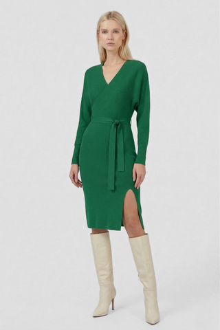 TALENCE knitted dress with crossover neckline and belt