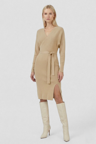 TALENCE knitted dress with crossover neckline and belt