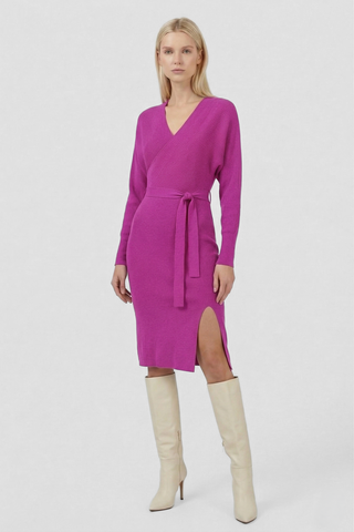 TALENCE knitted dress with crossover neckline and belt