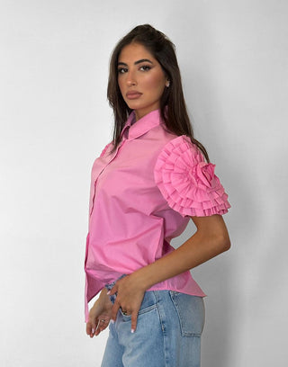 Camicia donna CAMELIA con rouches a manica corta