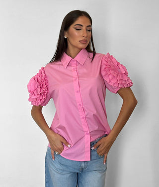 Camicia donna CAMELIA con rouches a manica corta