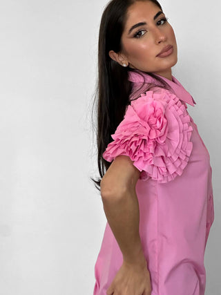 Camicia donna CAMELIA con rouches a manica corta