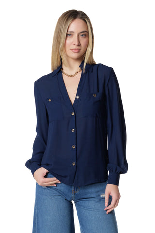Camicia donna Relish SUGILLITE con catena al collo e con bottoni dorati sh