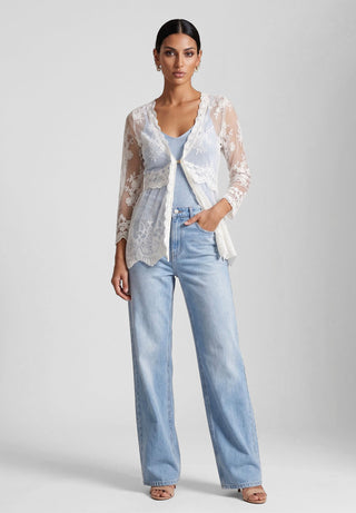 HARPER lace long-sleeved shirt with floral embroidery