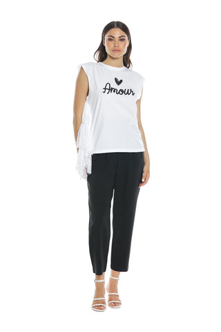 T-shirt AMMOR Relish giromanica stampata con  inserto pizzo misto cotone sh