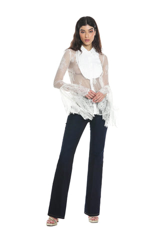 Camicia donna CARINAS manica lunga in pizzo vedo-non-vedo svasata romantica sartoriale bianco nero Relish