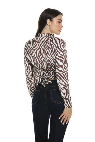 Camicia donna TELLUS Relish corta manica lunga con fusciacca fantasia zebrata sh