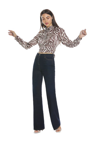 Camicia donna TELLUS Relish corta manica lunga con fusciacca fantasia zebrata sh