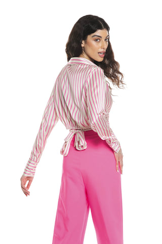 Camicia donna ABLA manica lunga in tessuto satinato con fusciacca ed elastico al fondo glamour vanille Relish