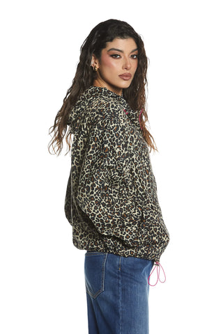 PATRU leopard print jacket with zip, hood, and drawstring