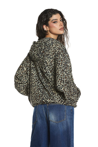 PATRU leopard print jacket with zip, hood, and drawstring