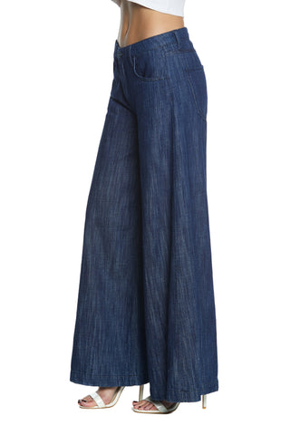 Pantaloni svasati LINDA_22 in denim a gamba larga