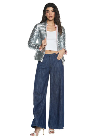 Pantaloni svasati LINDA_22 in denim a gamba larga
