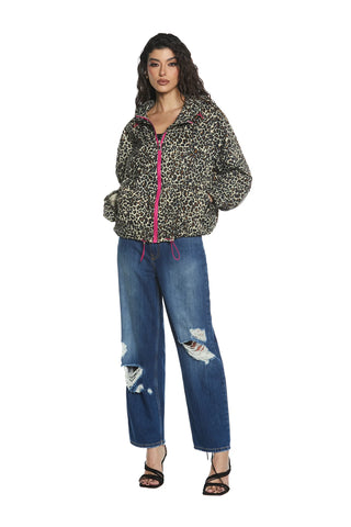 PATRU leopard print jacket with zip, hood, and drawstring