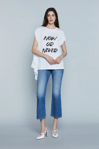 T-shirt misto cotone AMMOR_A mezza manica Relish stampa strass e volant sh