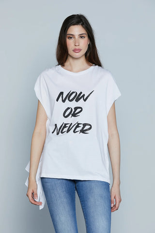 T-shirt misto cotone AMMOR_A mezza manica Relish stampa strass e volant sh
