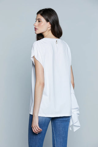 T-shirt misto cotone AMMOR_A mezza manica Relish stampa strass e volant sh