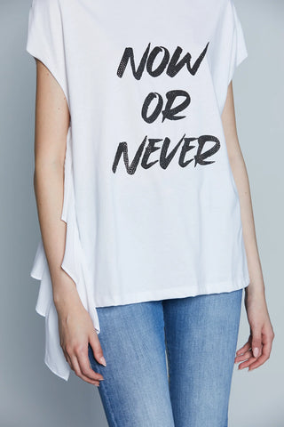 T-shirt misto cotone AMMOR_A mezza manica Relish stampa strass e volant sh