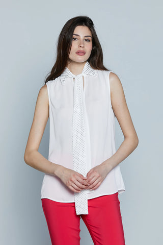 Blusa TUCSON Relish senza maniche con colletto fusciacca e strass sh