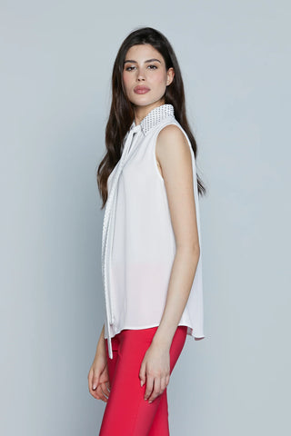 Blusa TUCSON Relish senza maniche con colletto fusciacca e strass sh