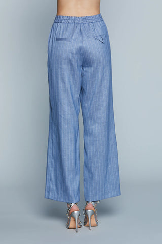 Pantaloni donna Relish CASTELLA gessati in lino e viscosa con elastico in vita