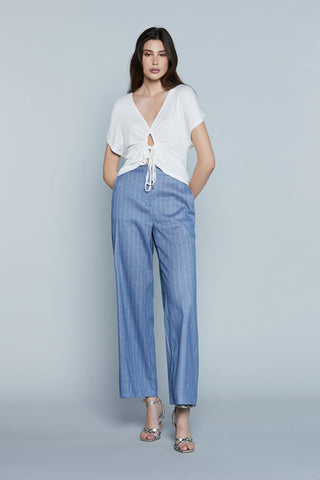 Pantaloni donna Relish CASTELLA gessati in lino e viscosa con elastico in vita