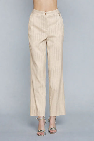 Pantaloni donna Relish CASTELLA gessati in lino e viscosa con elastico in vita