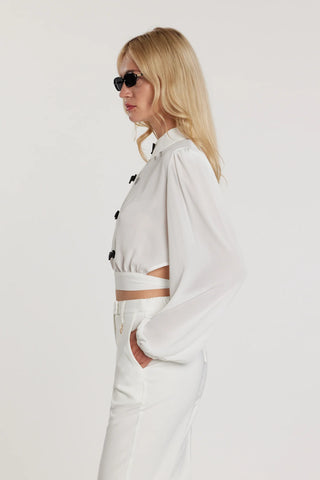 JANETTE long-sleeve blouse with bows and criss-cross back