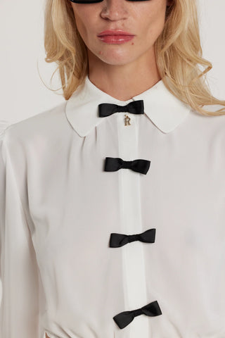 JANETTE long-sleeve blouse with bows and criss-cross back